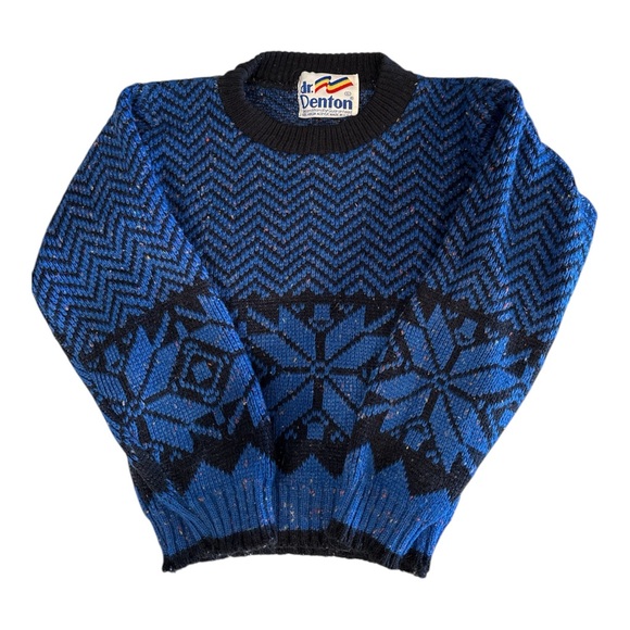 Other - Vintage Dr. Denton Kids Sweater Blue Black Zigzag Snowflake Knit